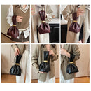 Bolsa de mão de couro macio personalizada, designer de luxo, feminina, mini bolsa de balde plissada, temperamento, zíper lateral, bolsas de festa à noite