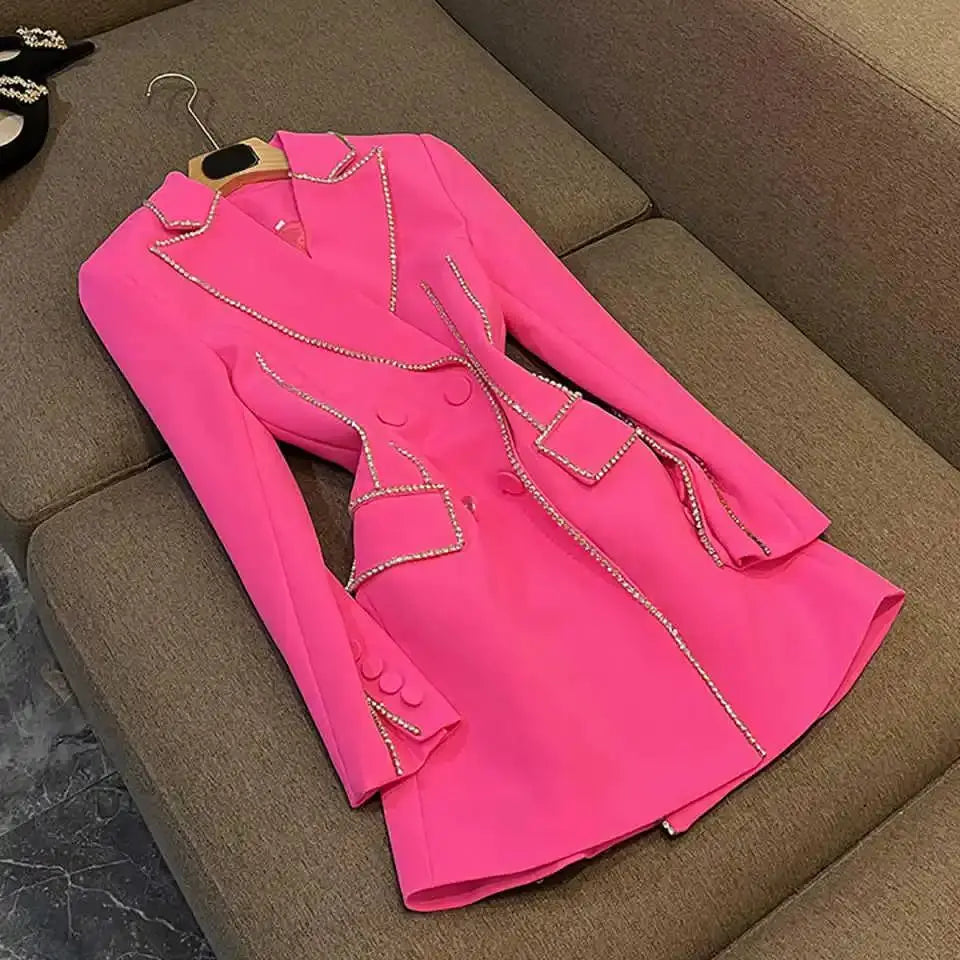 Vestido de Festa com Abotoamento Duplo e Cristais