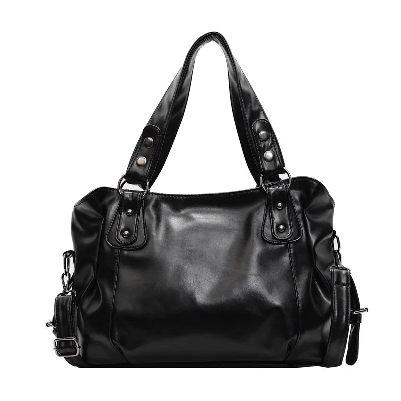 Retro Brand Roomy Shoulder Bag Female Luxury Solid Color Classic Crossbody Bag Large Capacity Style Soft PU Leather Tote Bag
