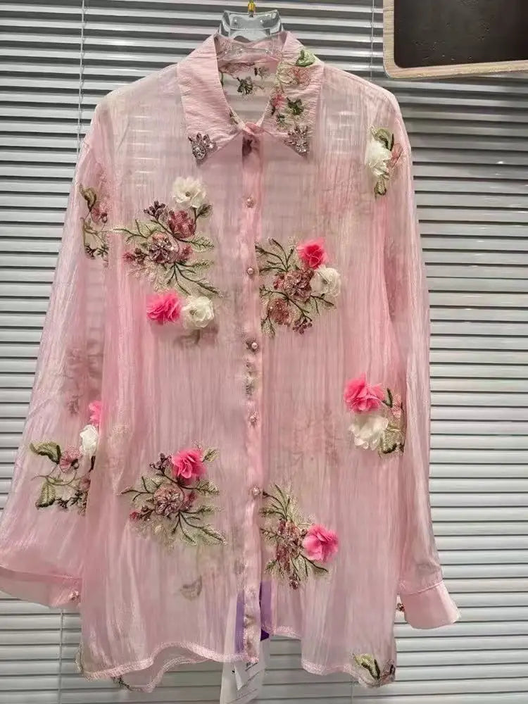 Camisa Feminina com Bordado e Flores – Festa