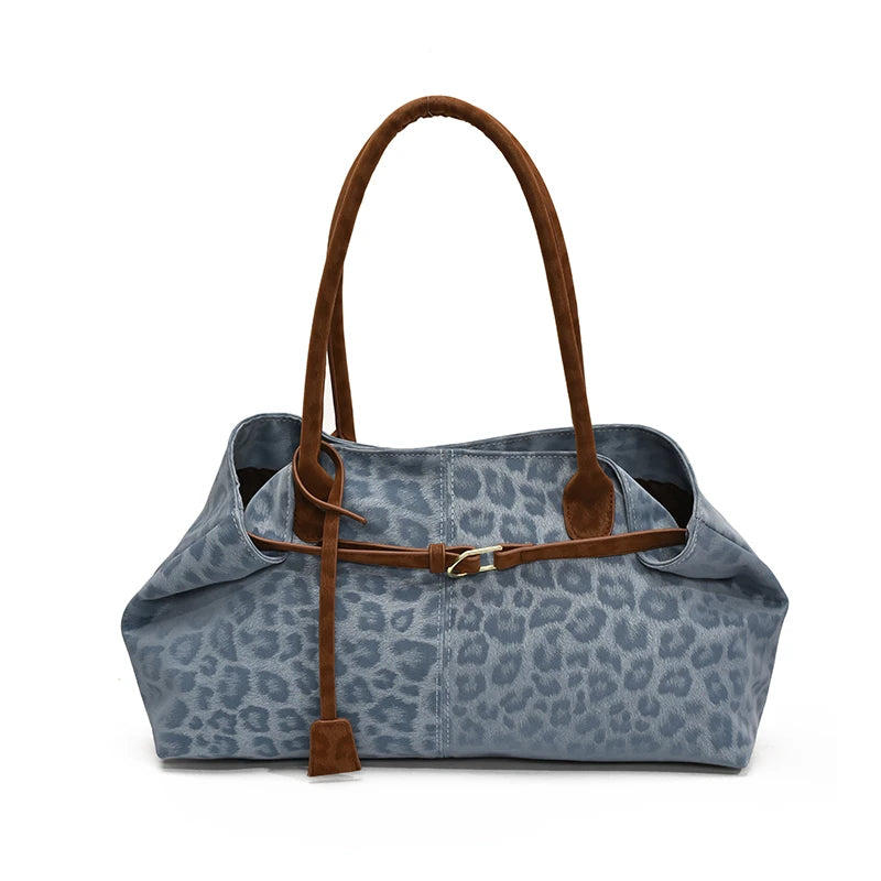 Bolsa Feminina de Ombro em Couro PU com Estampa de Leopardo – Tendência de Luxo Bolsa Tote com Alça Curta