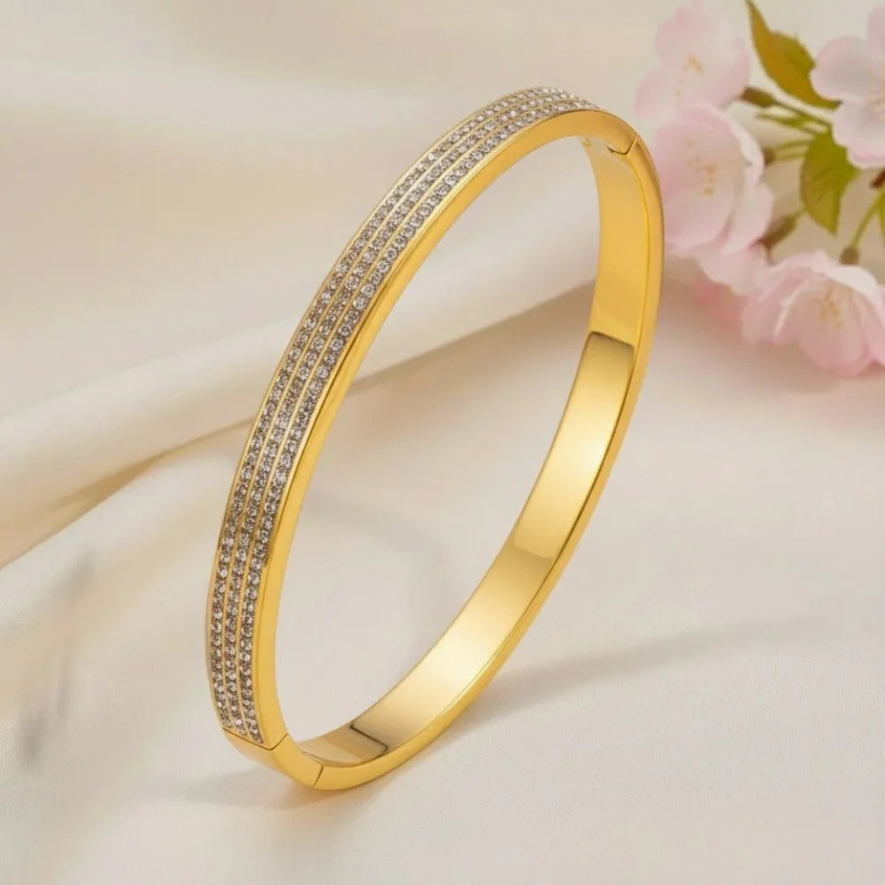 Fashion Zircon Inlaid Stacked Stainless Steel Bracelet Set Dazzling Women's Valentine's Day Gift Set