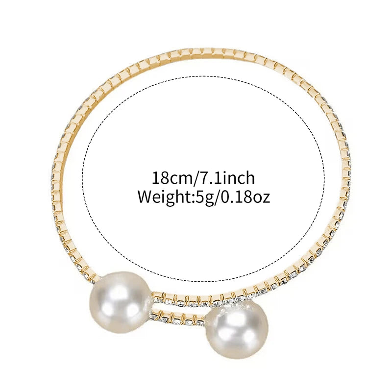 2PCS Fashion Women's Watches Casual Leather Band Analog Quartz Watch Pearls Bracelet Set(Without Box)