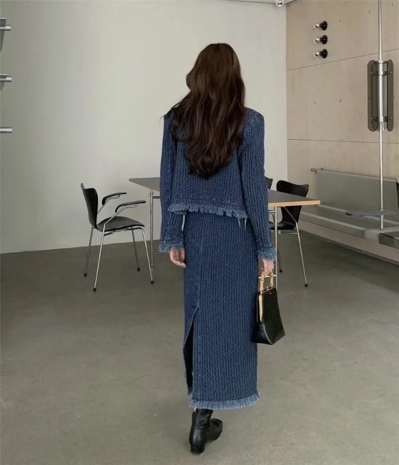 Elegant Vintage Autumn New Long Sleeve Loose Coat Women High Waist Straight Loose Pants 2026 New Denim Two Piece Sets
