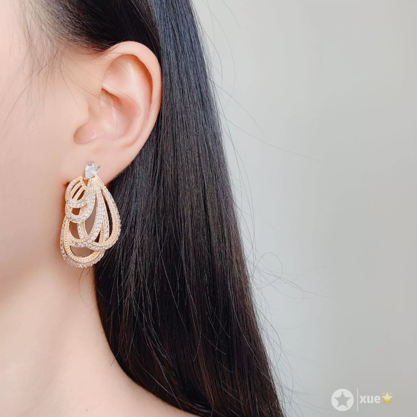 Fashion drop shape holiday style Heavy Industry jewel-grade earrings bow ribbon set with two wear high-grade studs