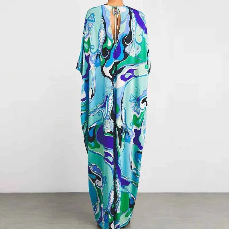 Vestido Longo Estampado Manga Curta Praia Boho Verão - CRAVO ROSE