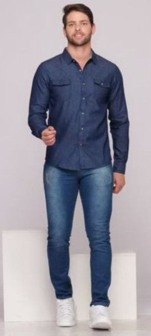 Camisa Jeans Masculina Manga Longa — foto original
