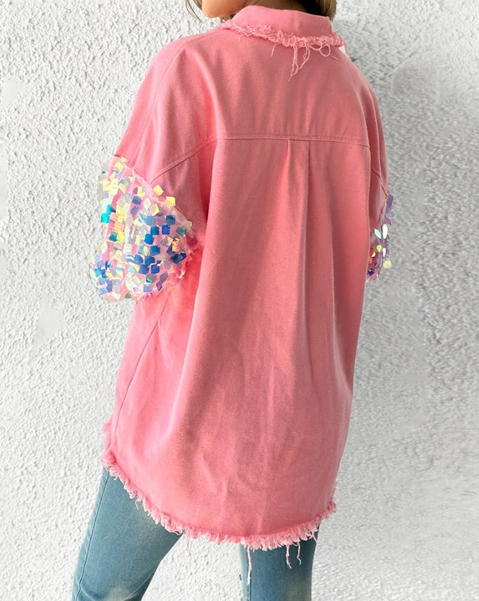 Blazers para casacos de manga comprida com decote em V, capa com blocos de cores e strass, elegante, casaco de trabalho