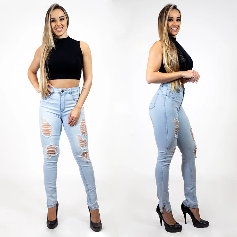 Jeans Skinny Feminino/Calças com Detalhes/Roupas Femininas/Jeans com Elastano