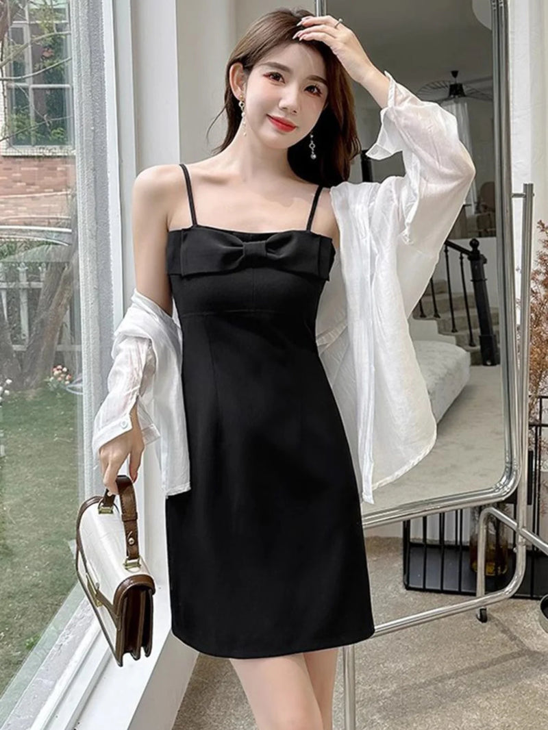 Korean Style Lace-up Strap Short Tailoring Dress-Elegant Design and Tuner for Spring/Summer 2024