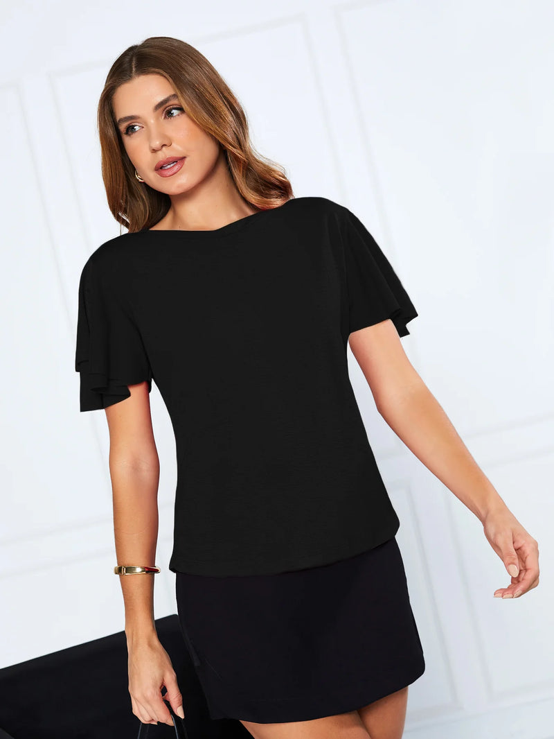 Camiseta Leve Com Manga Com Babado Na Manga
