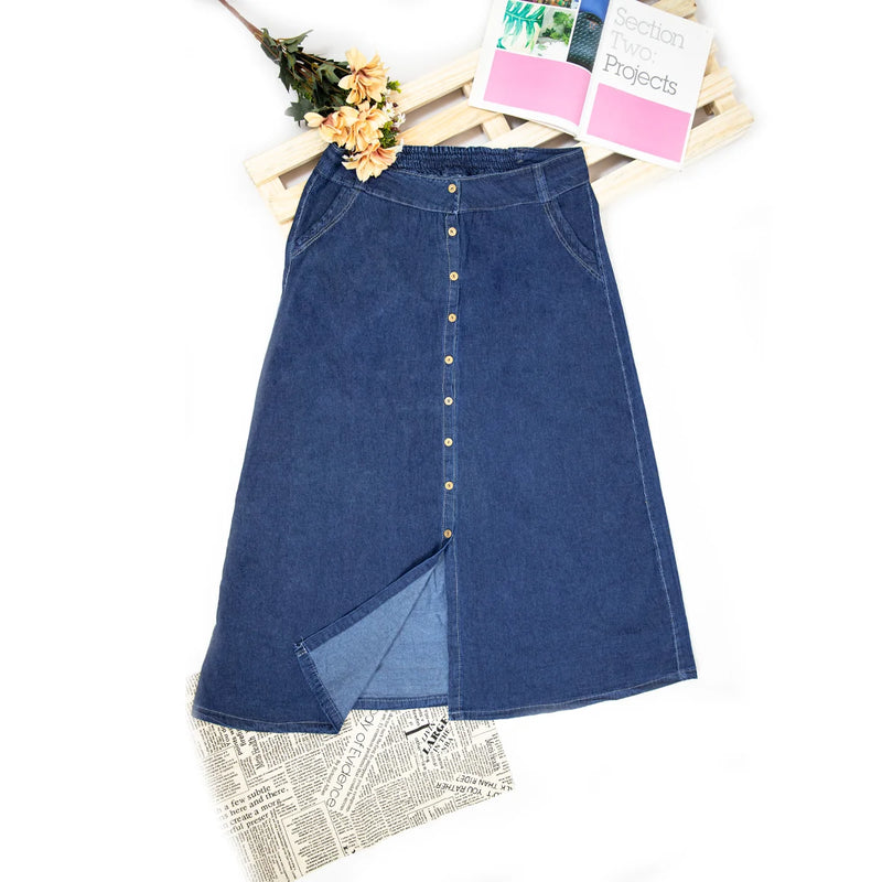 Smooth Dark Long Skirt With Frontal Buttons/Women's Clothing/Jeans/Luxury Clothing/Jeans With Elastane Fast Shipping