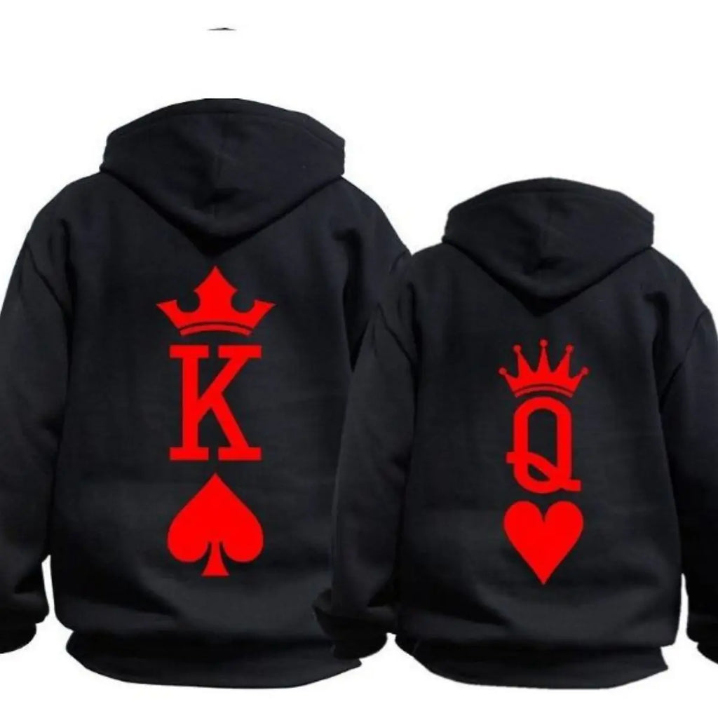 Moletom Casal Rei e Dama Baralho Kit 2 Blusas Casal Namorados com Bolso e Capuz