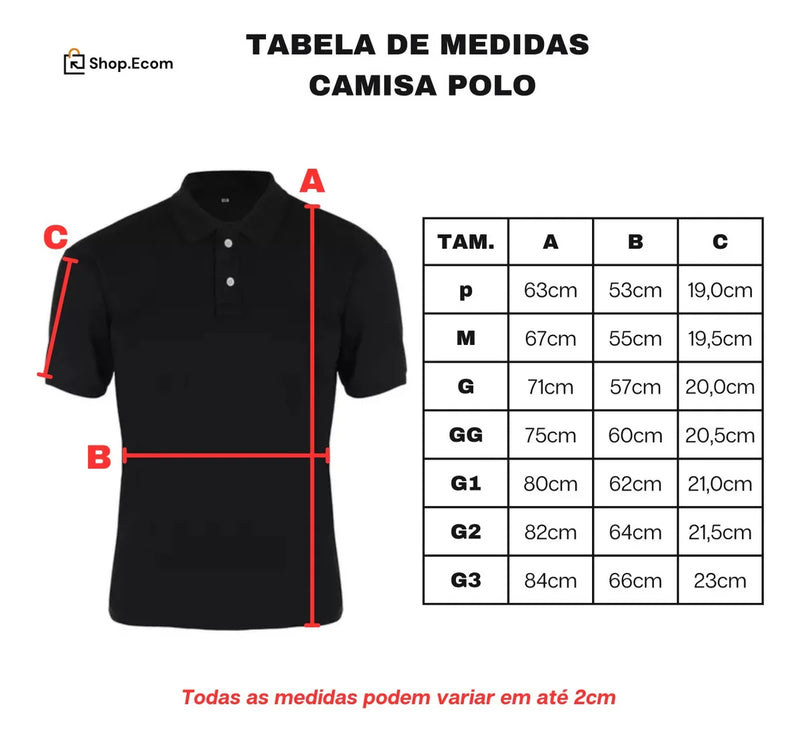 Kit 5 Camisas Gola Polo em Algodão Piquet Premium 30.1