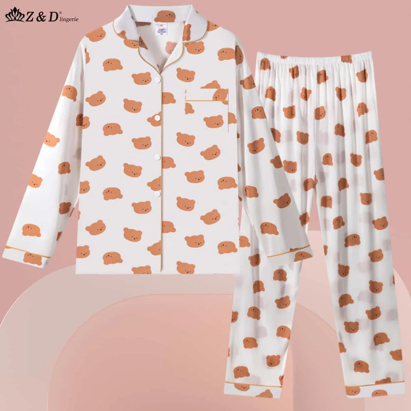 Z & D Lingerie Women's Pajamas Long Sleeve Open With Button Sy07