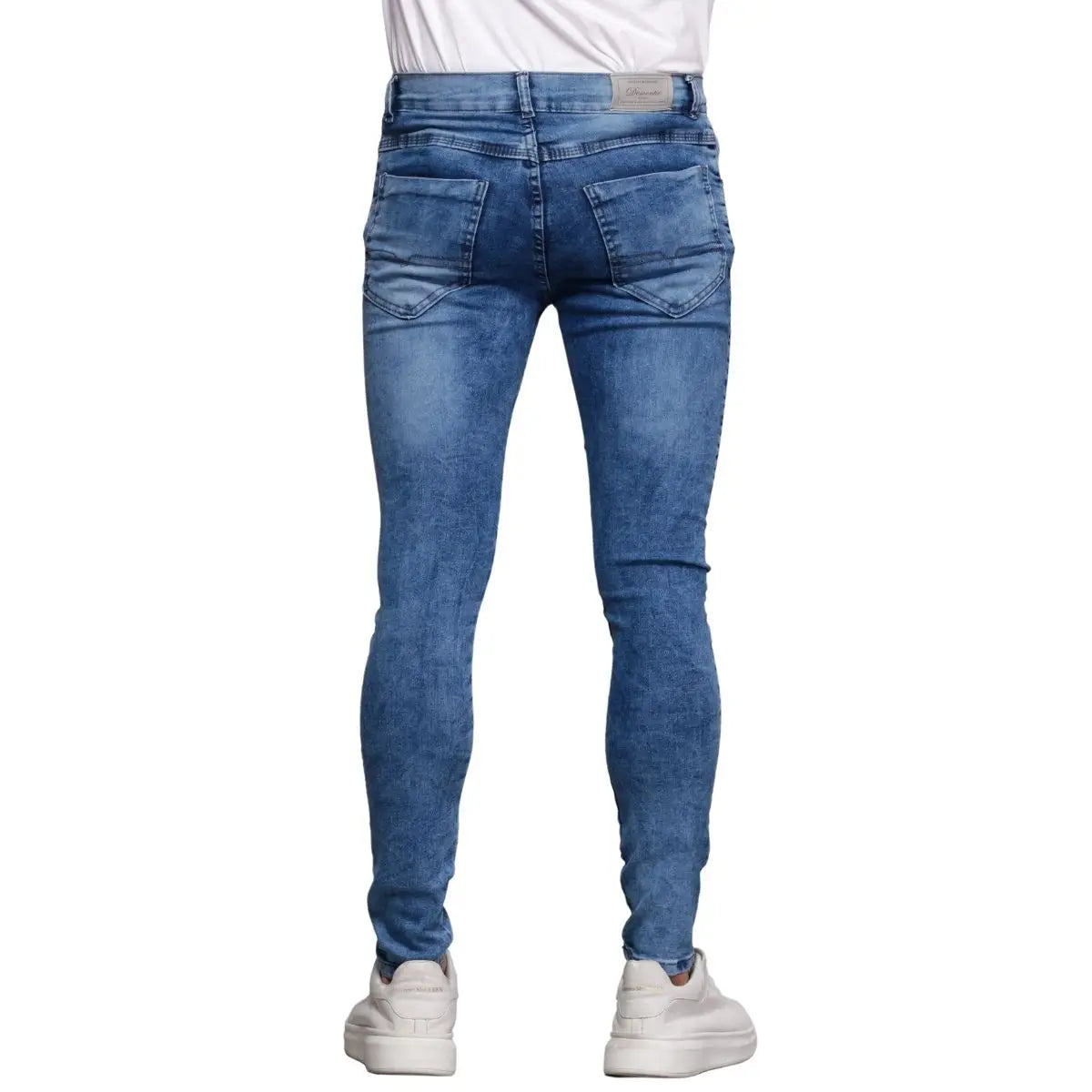 Calça Jeans Masculina Super Skinny Azul Marmorizada Lavagem Clara Premium