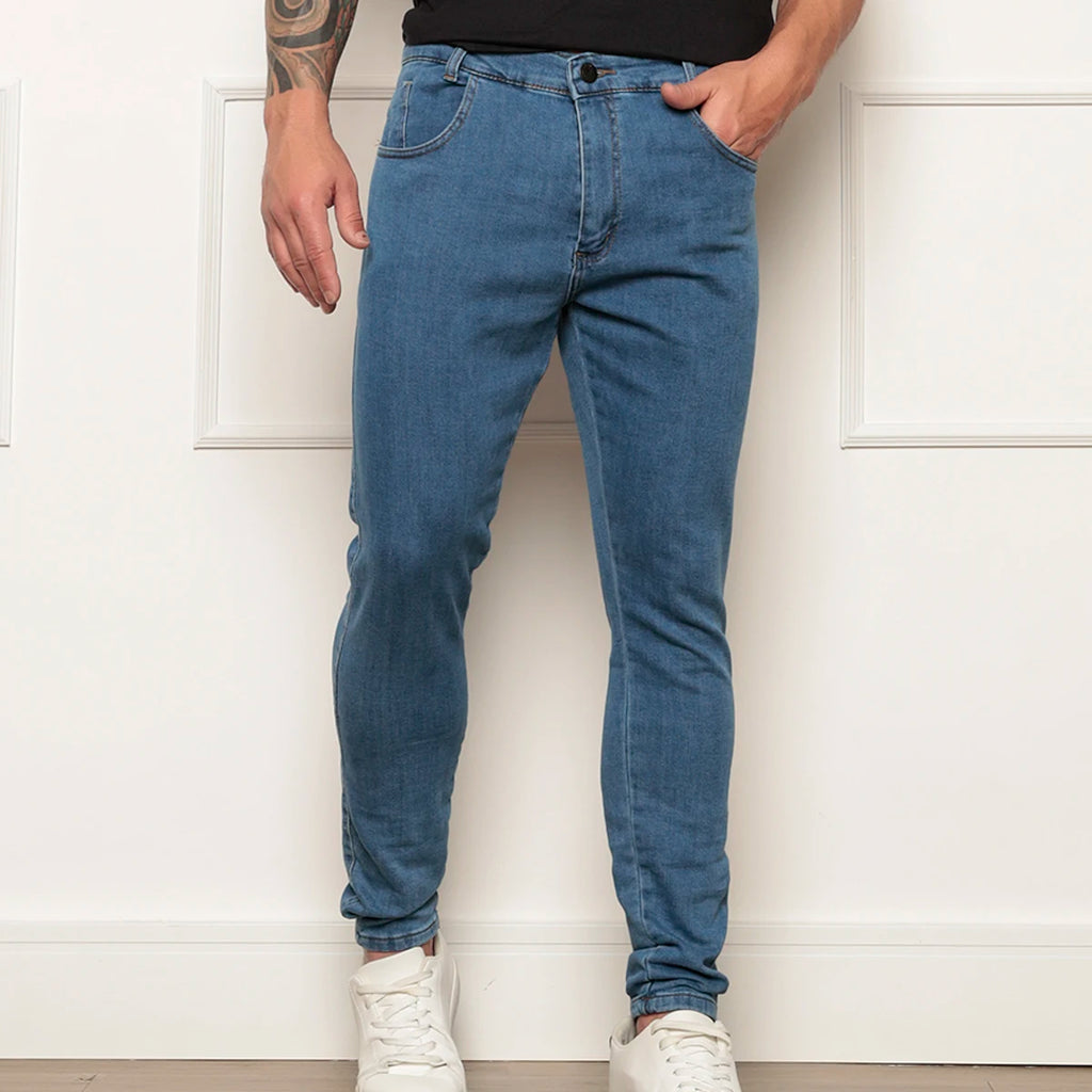 Calça Jeans Masculina Lavagem Media Moda Fashion Super Skinny