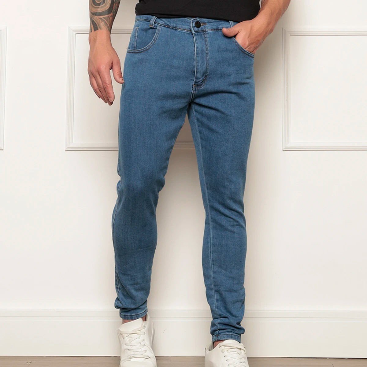 Calça Jeans Masculina Lavagem Media Moda Fashion Super Skinny
