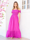 Long dress viscose viscolinho elastex shoulder to shoulder