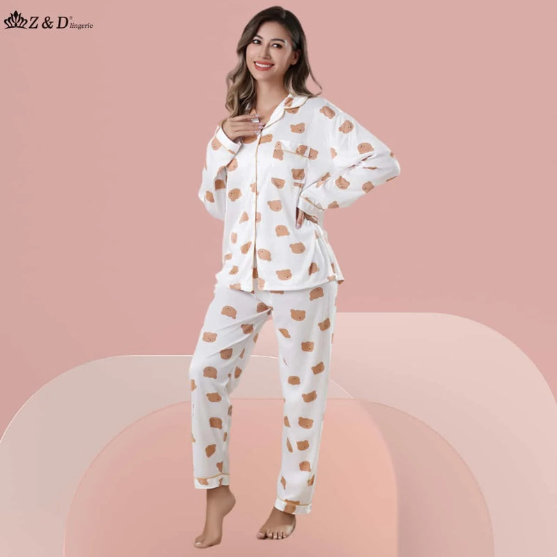 Z & D Lingerie Women's Pajamas Long Sleeve Open With Button Sy07