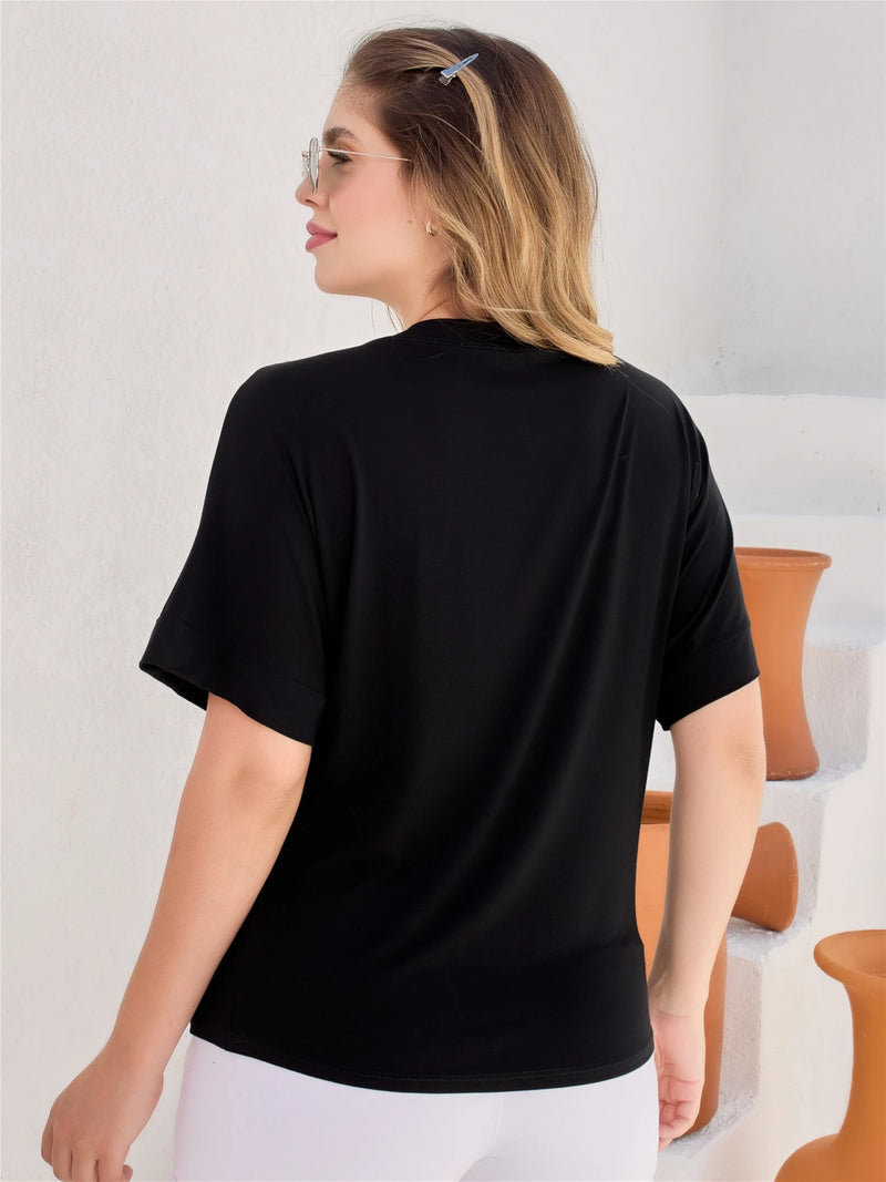 Blusa feminina básico manga curta tecido bem elástico moda plus size