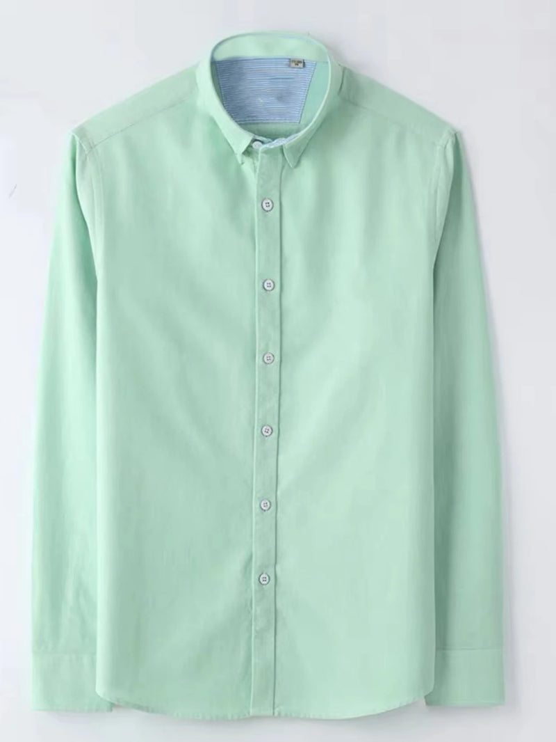 TOP MASCULINO Camisa Masculino Lisa Com Elastano Slim Fit Manga Longa Sem Bolso Feito Na China