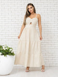 Women's Elegant Long Dress With Adjustable Strap With Bojo Party Tricoline Donna Martins