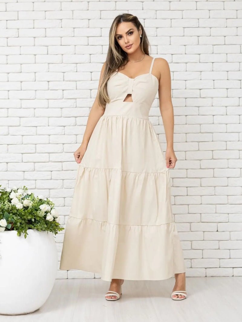 Women's Elegant Long Dress With Adjustable Strap With Bojo Party Tricoline Donna Martins
