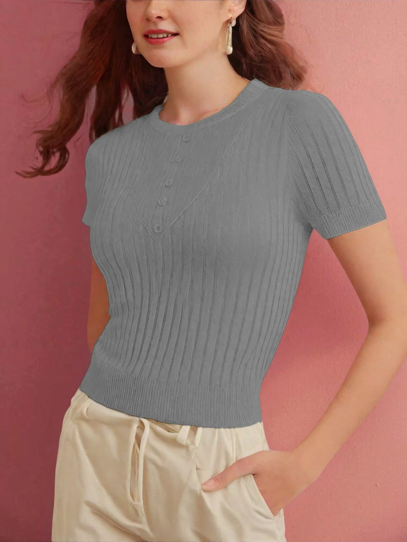 Women's Casual Blouse Buttons Elegant Summer Spring Fabric Fresh Shirt Shirt Solid Round Shirt Comfortable Cute Style T Shirt