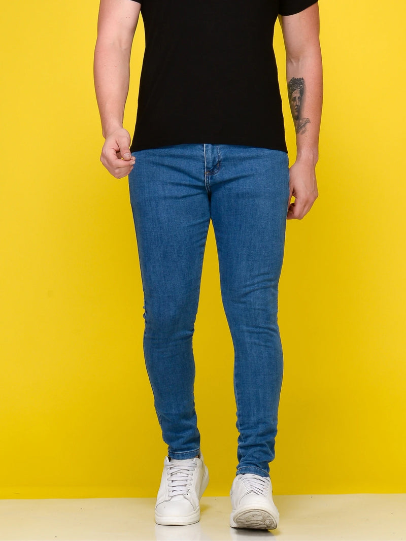 Calça Jeans Masculina Lavagem Azul Médio Super Skinny Moda Verão