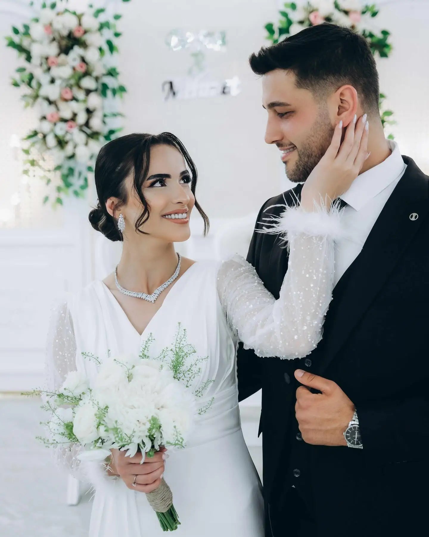 2024 Fashion Minimalist 4-piece Cubic Zirconia Bridal Wedding Jewelry Set Saudi Nigeria Women's Romantic Wedding Dress