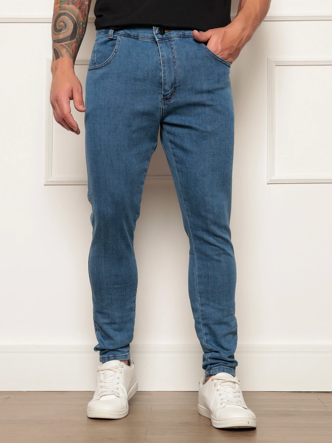 Calça Jeans Masculina Lavagem Media Moda Fashion Super Skinny