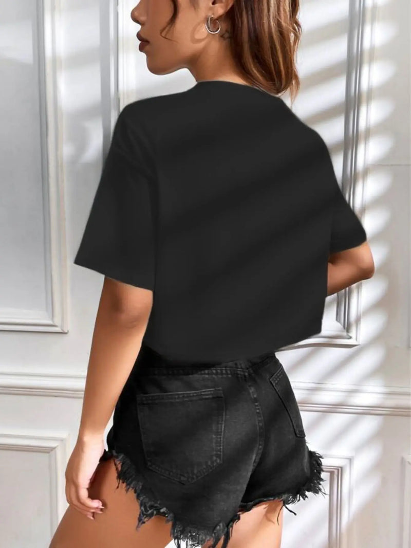 Cropped Oversize With Rhinestone Letter Pattern T-shirt Crop