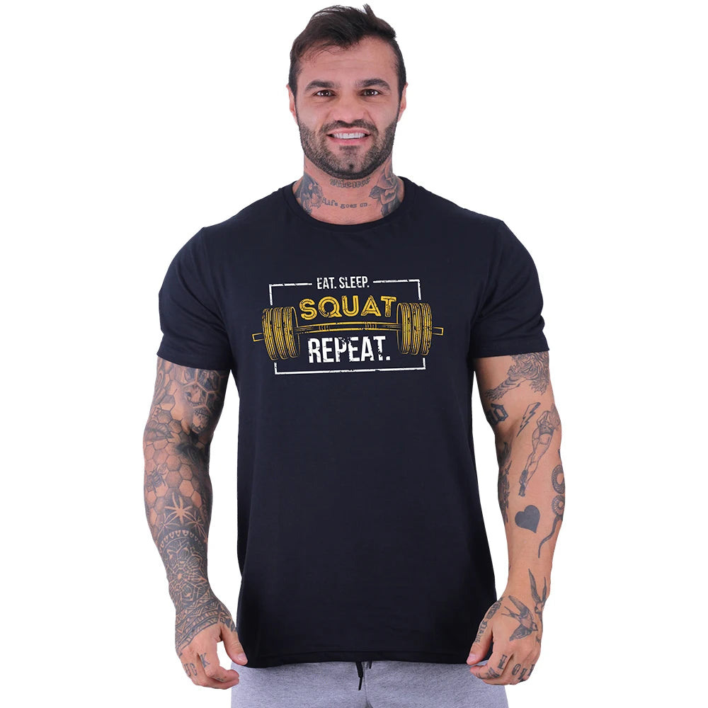 Camiseta Tradicional Masculina MXD Conceito Squat Repeat Halter Musculação Treino Casual