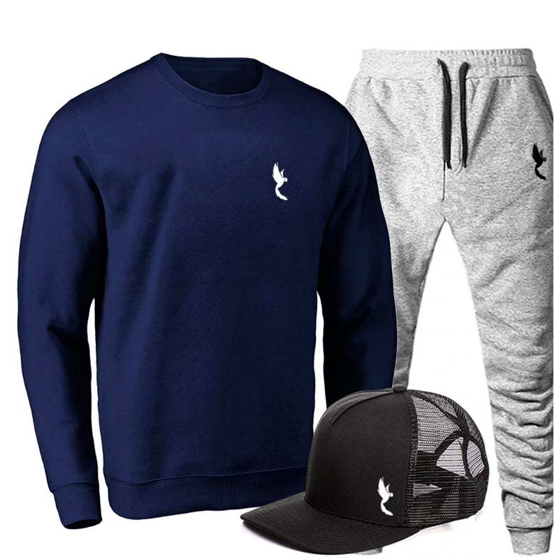 Kit Conjunto de Moletom Masculino Casual Gola Careca Flanelado + Boné do P ao G1