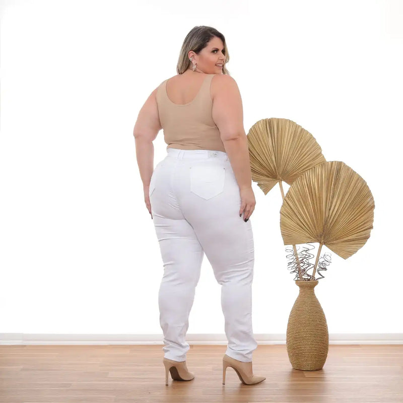 Women's Plus Size White High Waist Pants With Premium Lipo Strap