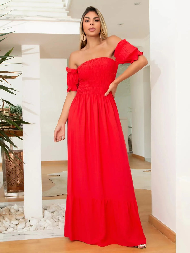 Long Short Sleeve Flare Elastex Ciganinha Dress
