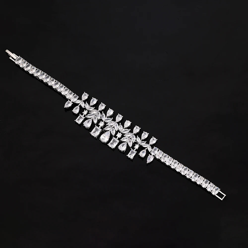 Luxury Dubai Wedding Bride 4PCS Full Set Jewelry Zirconia Double Layer Necklace Arabian White CZ Crystal Jewelry Set for Women