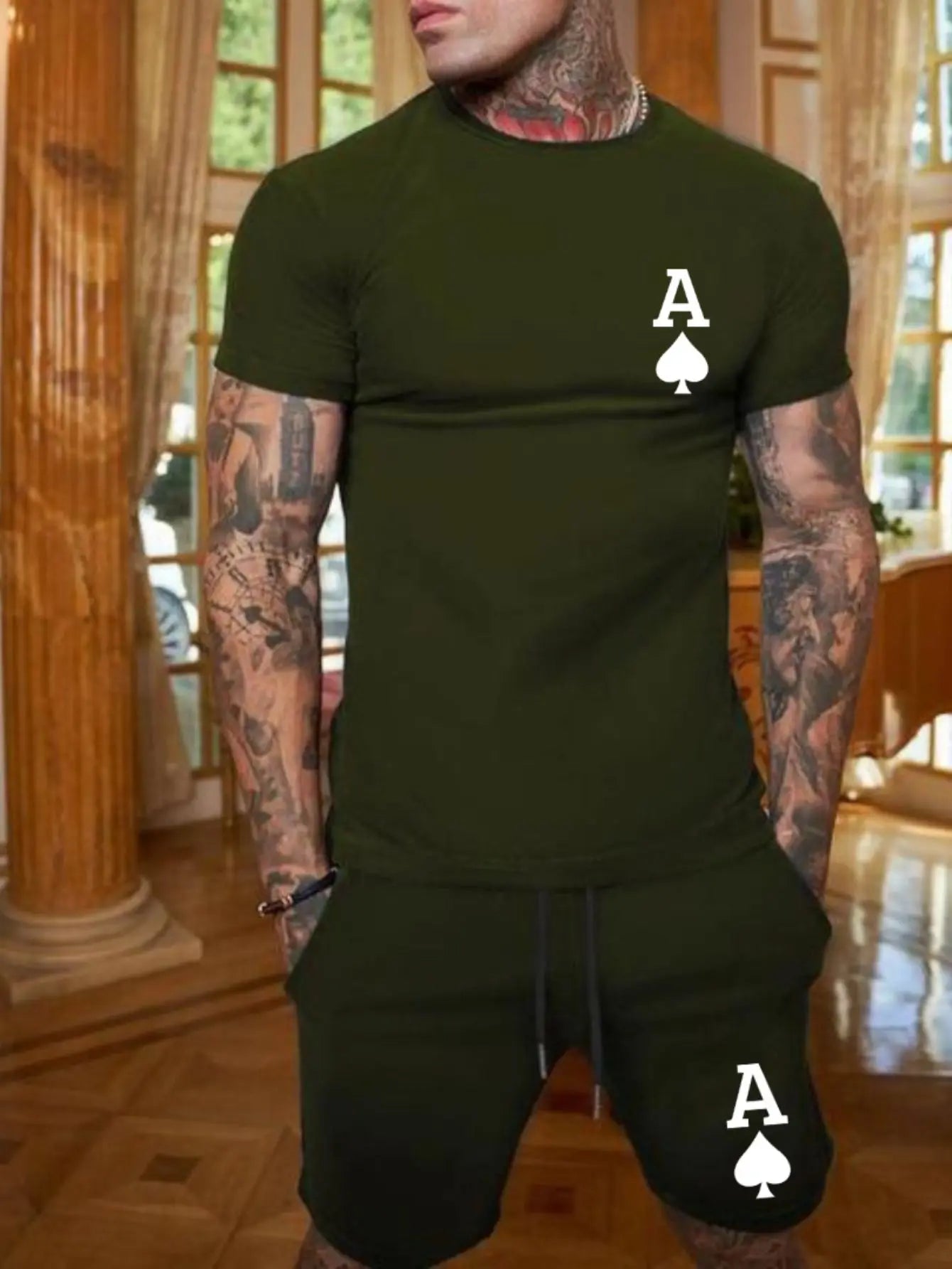 Conjunto Masculino Moderno e Leve Com Camiseta e Bermuda Espadilha