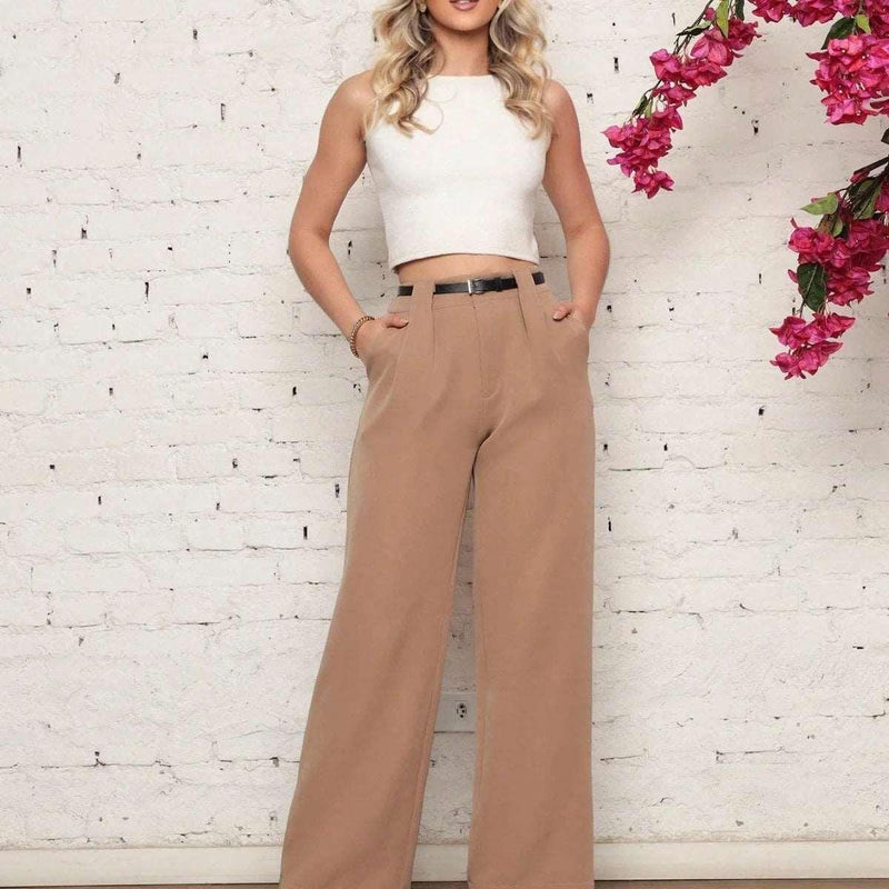 Black slim belt tailoring pants