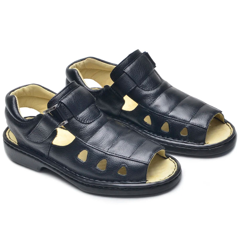 Sandalia Masculina Ortopédica de Couro Legítimo Marrom Palmilha Gel Air Confort Super Leve Confortável