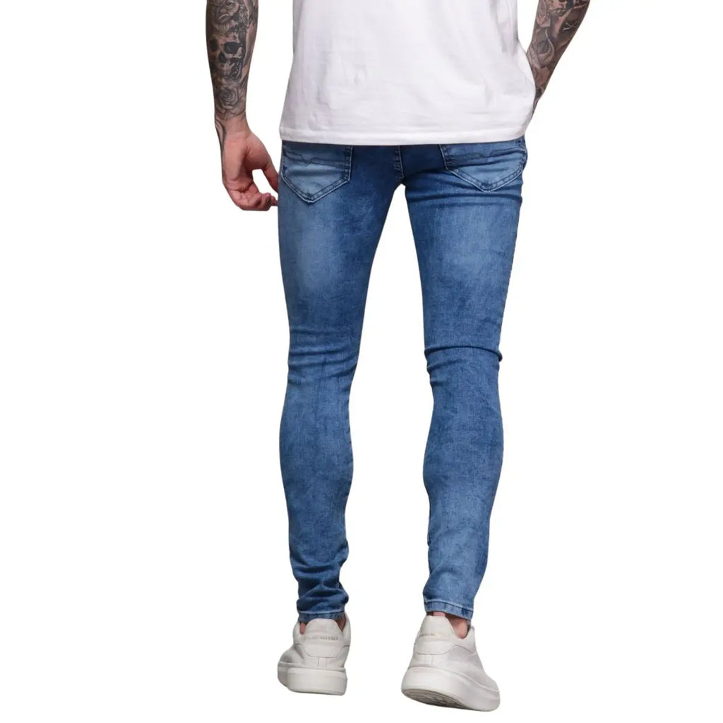 Calça Jeans Masculina Super Skinny Azul Marmorizada Lavagem Clara Premium