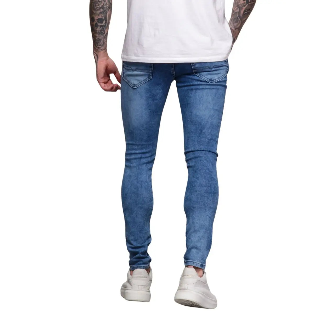 Calça Jeans Masculina Super Skinny Azul Marmorizada Lavagem Clara Premium