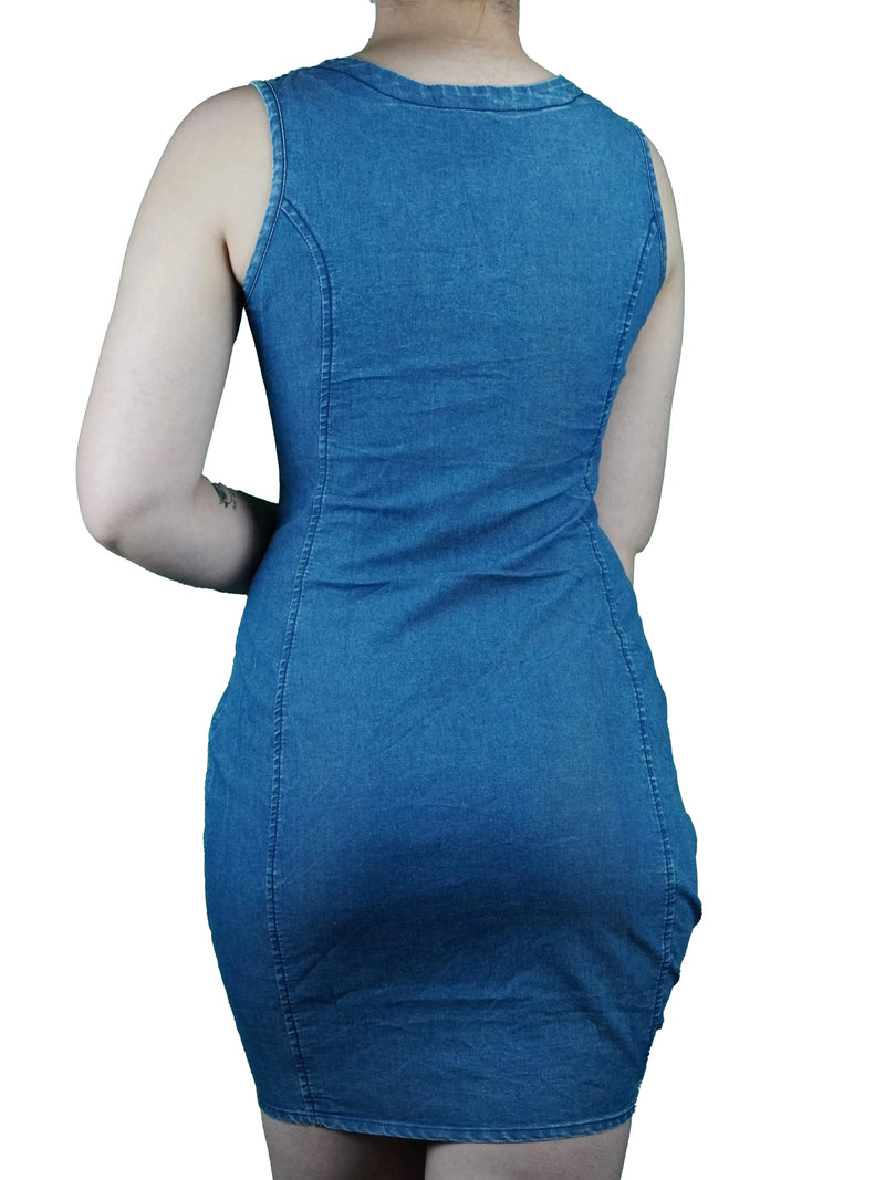 Vestido longo jeans feminino  estilo casual azul escuro