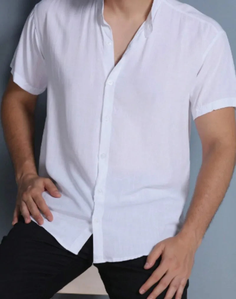 Camisa Social Masculina Viscolinho Gola Padre Slim Fit Varias Cores Moda 2024 Varias Cores