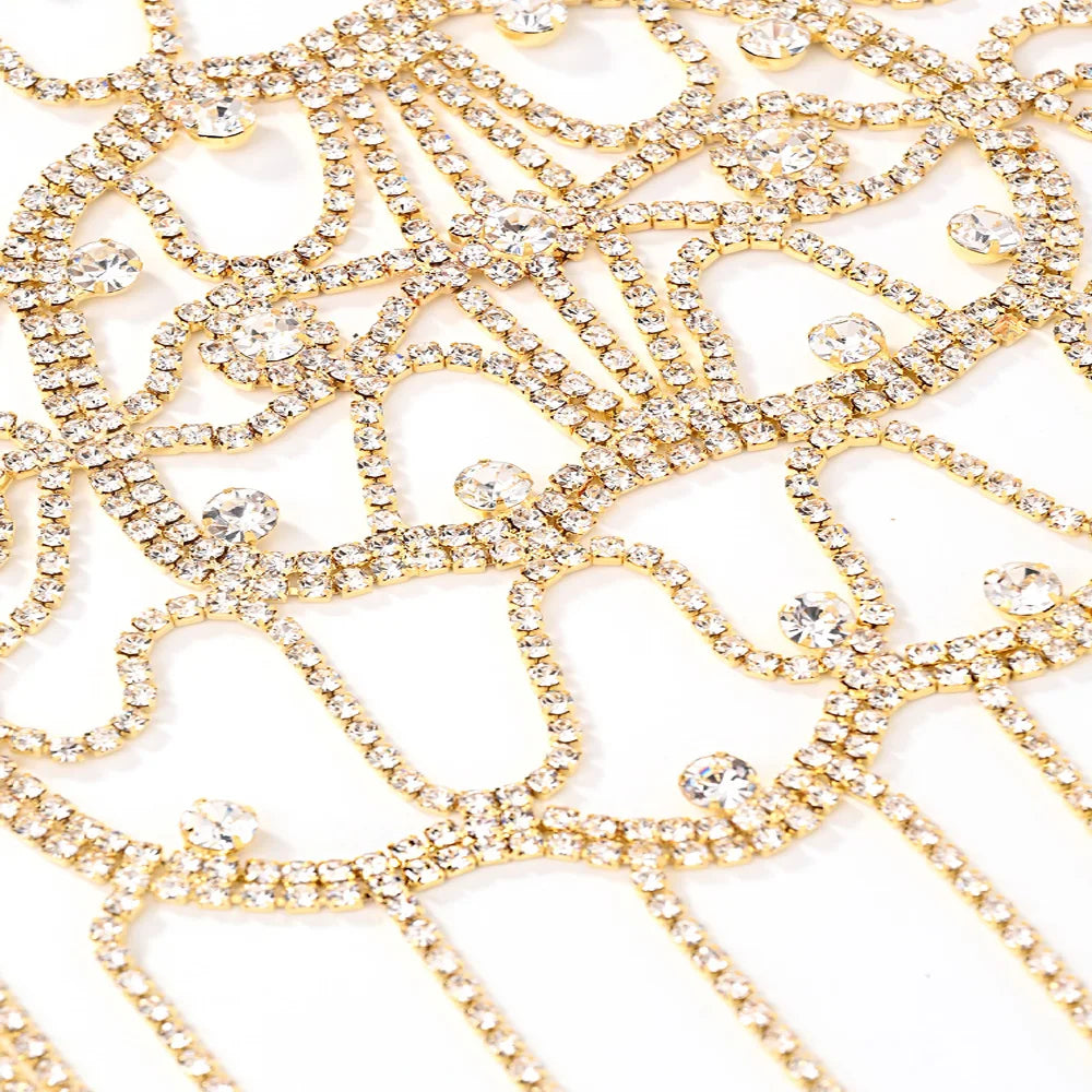 StoneFans Luxury Rhinestone Bridal Body Necklace Color Cape Chain Top Wedding Jewelry Dresses Elegant Statement