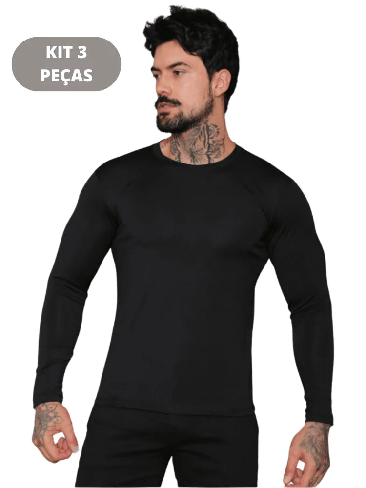 Kit 2 Men's Thermal Shirt Sunscreen UV Compression Long Sleeve Blouse