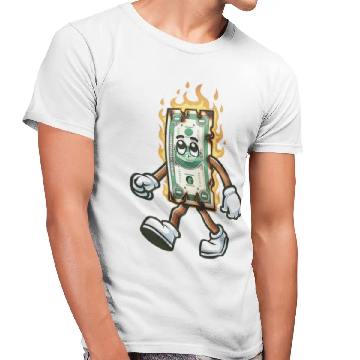 Basic Men's T-Shirt GuGi Burning Money In Flames Catching Fire 100% Cotton Premium CM01-510