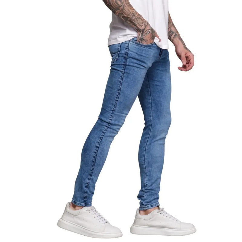 Calça Jeans Masculina Super Skinny Azul Délavé Marmorizada - CRAVO ROSE