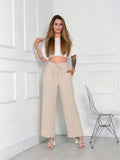 Versatility and Style Women's Dune Pantalone Pants Stretch Waist with Front Details and Pockets - CRAVO ROSE